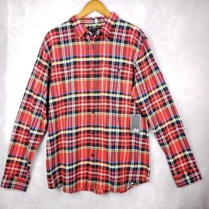 Mens Lost Red Plaid Flannel Shirt Button Up Long Sleeves Size Large